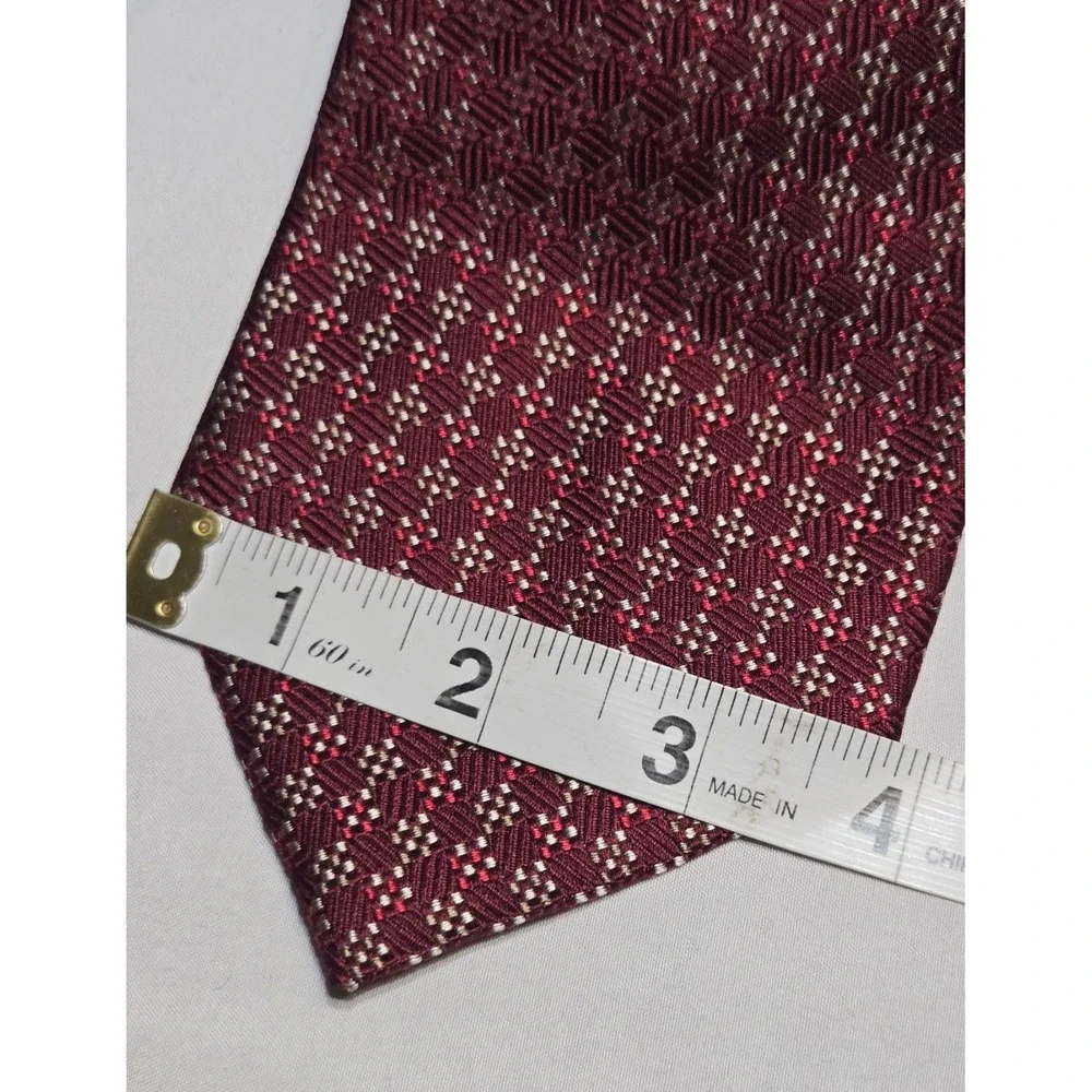 Giorgio Armani Mens Italian 100% Silk Necktie Maroon/Cream Jacquard 4